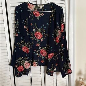 Rose Print Navy Kimono by Kim & Cami